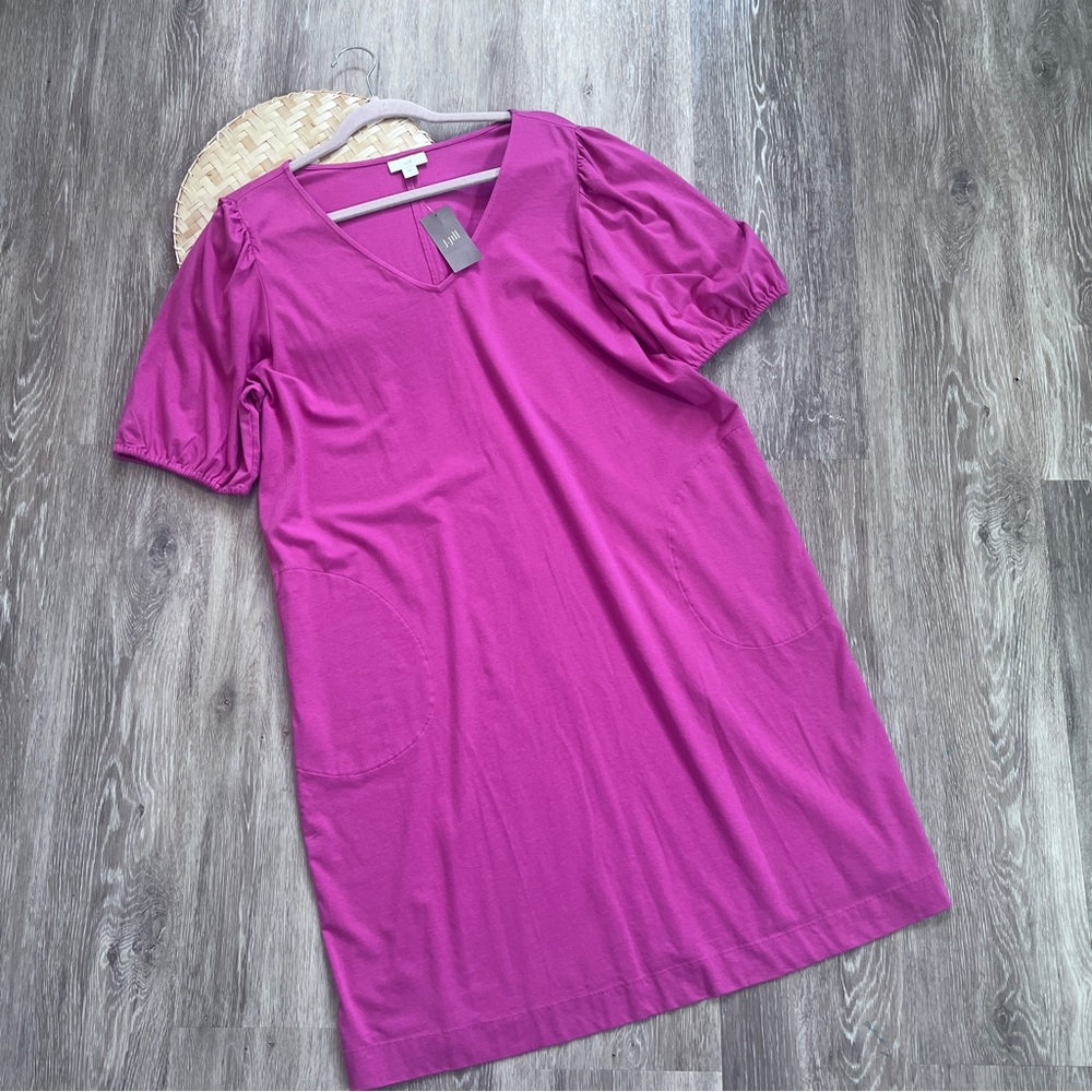 NWT J Jill pink jersey‎ dress w/ pockets puff sleeves
